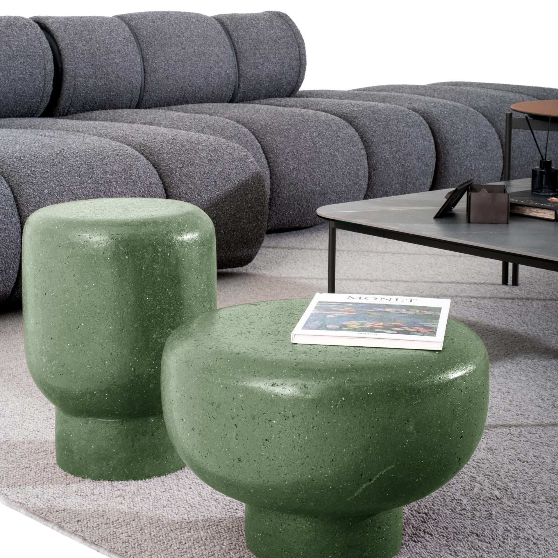 Pari Green Yeşil Beton Tasarım Uzun Sehpa
